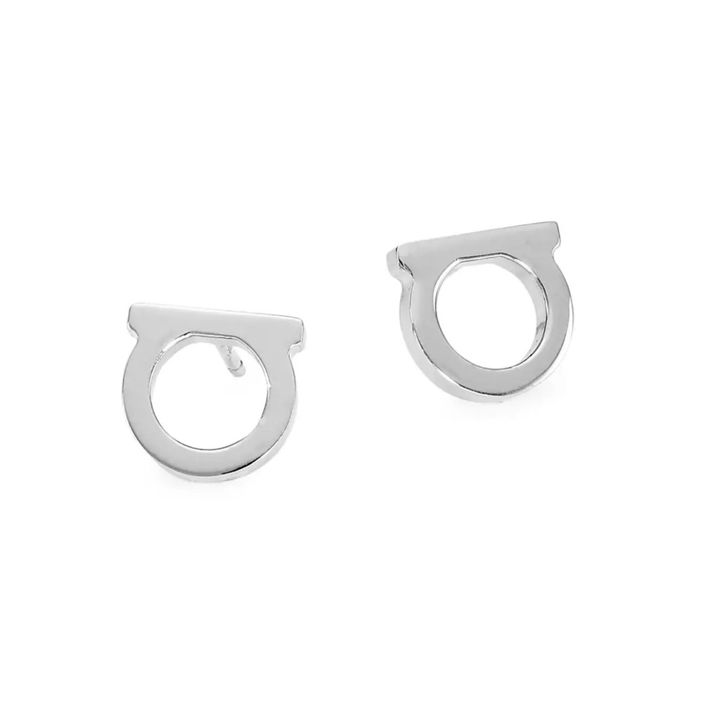 Salvatore Ferragamo silvertone logo stud earrings